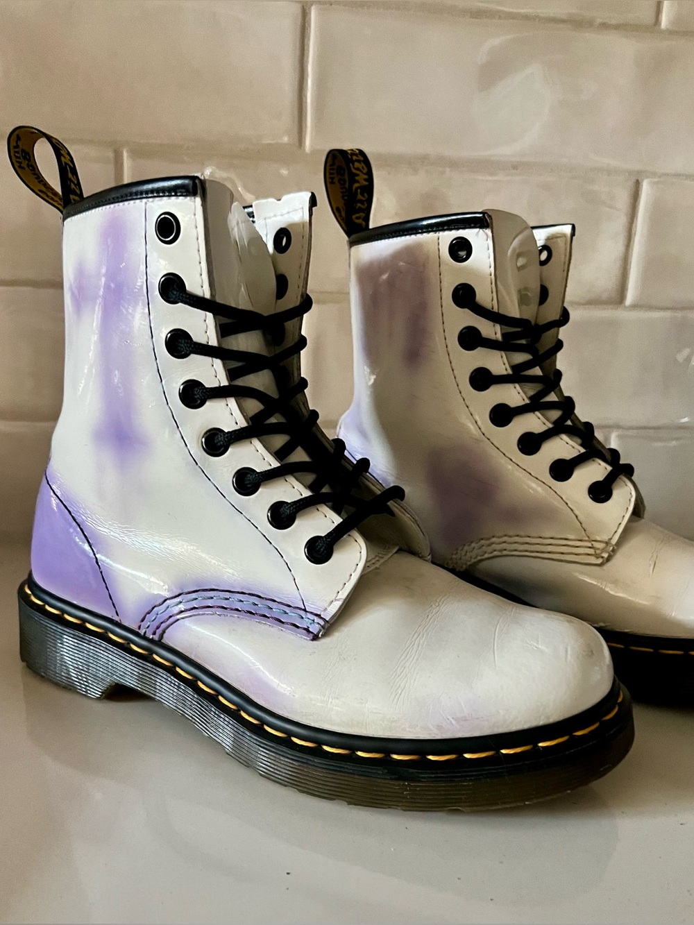 Dr. Martens 1460 W Custom Dyed White/Purple Boots Sz 6